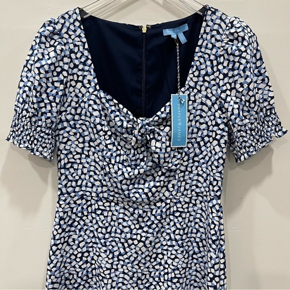 Draper James Patsy Dress Square Geo Smocked Puff Sleeve A-Line Sweetheart Neck - Picture 5 of 15